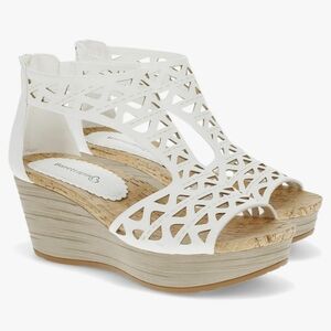 BareTraps White Wedge Sandals with Cut-Out Design